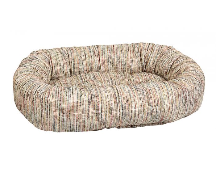 The Bowsers Donut Dog Bed sorrento. The sorrento is a multi-colored fabric with thin stripes throughout