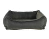 The galaxy scoop bed from bowsers has a black fur interior and black velvet exterior. It has four bolstered panels with the front being the scoop